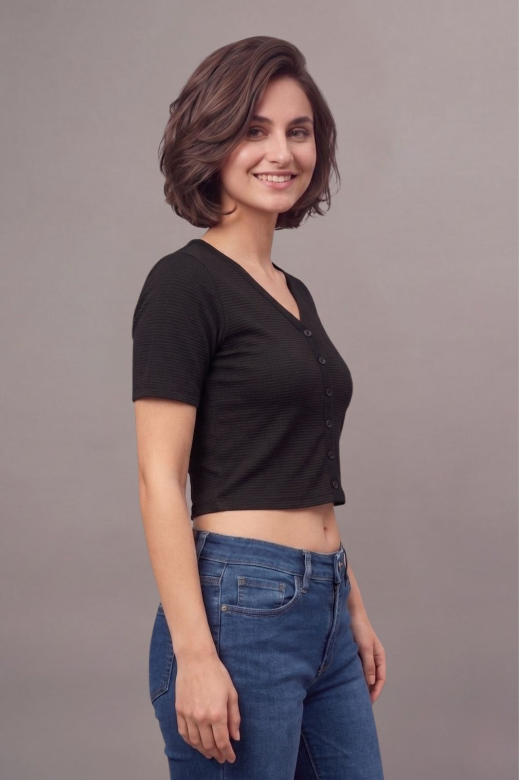 Black Fukuro Crop Top for Women