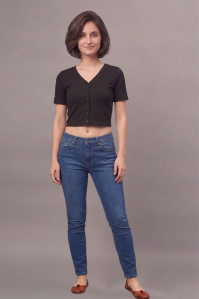 Black Fukuro Crop Top for Women