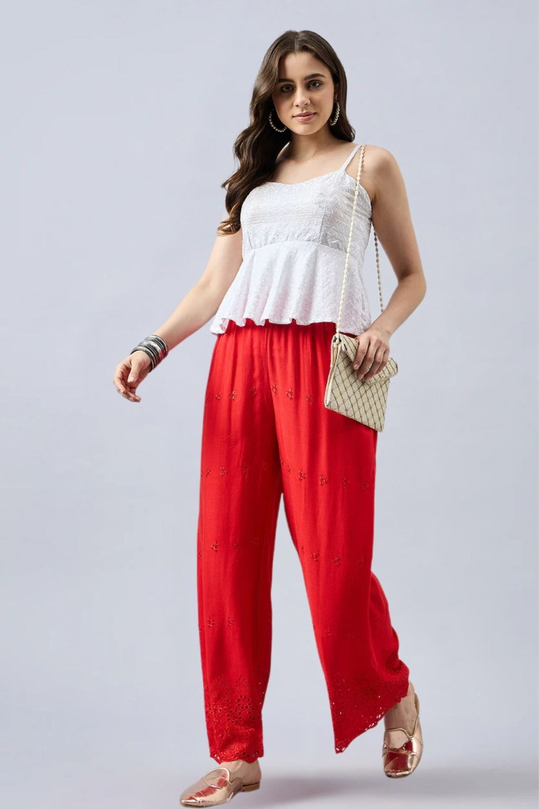Red Chikankari Palazzo