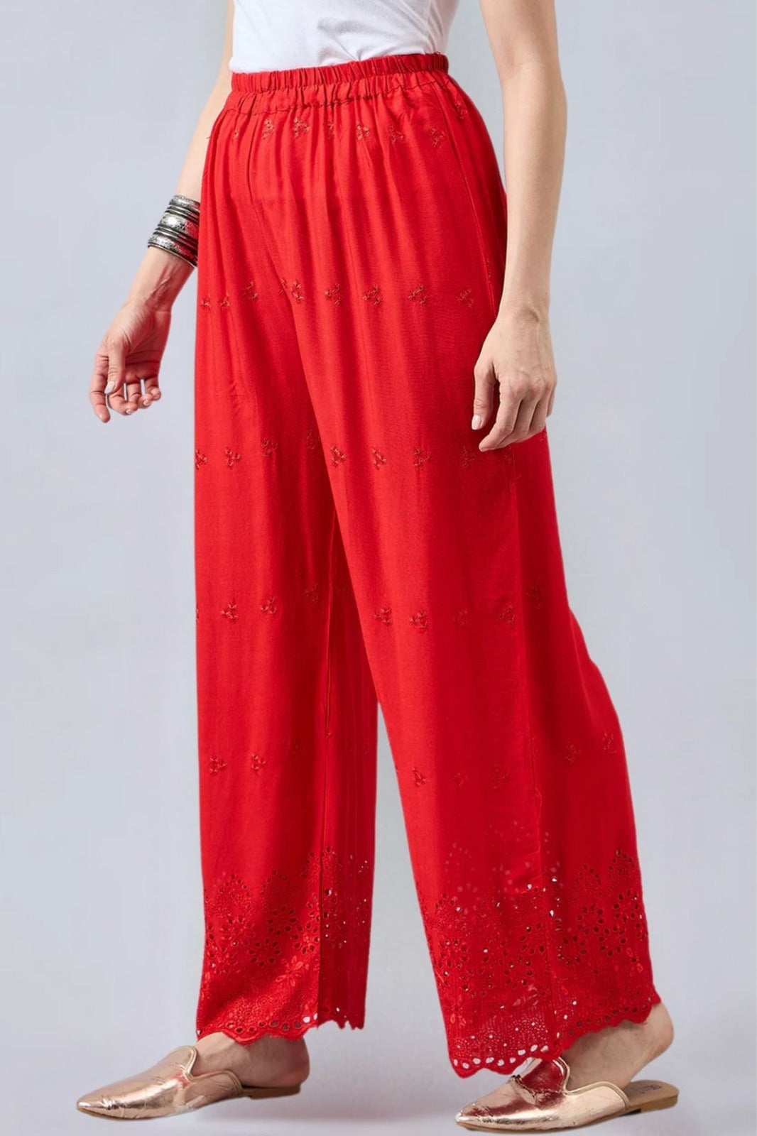Red Chikankari Palazzo