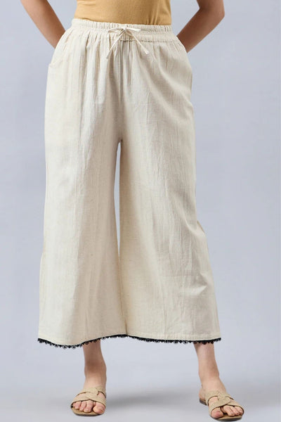Cotton Palazzo With Black Lace Detailing