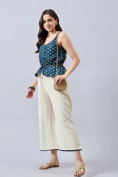 Cotton Palazzo With Black Lace Detailing
