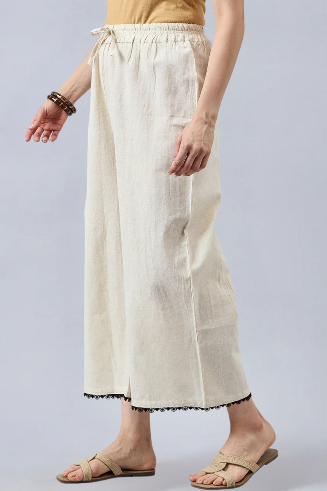 Cotton Palazzo With Black Lace Detailing