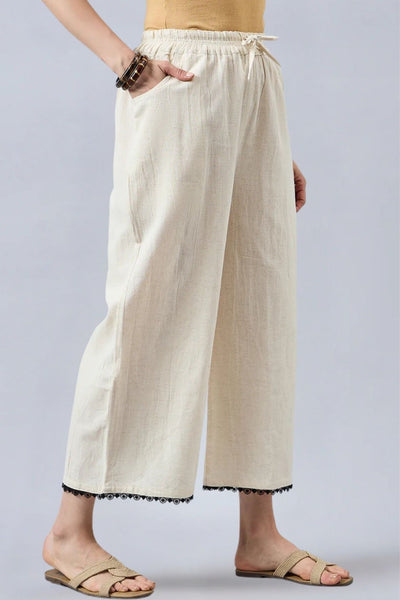 Cotton Palazzo With Black Lace Detailing
