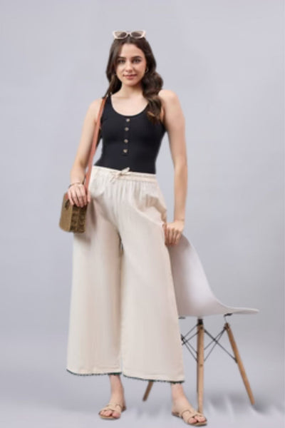Cotton Palazzo With Dark Green Lace Detailing