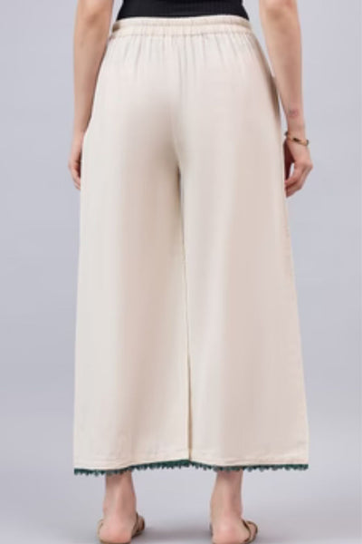Cotton Palazzo With Dark Green Lace Detailing