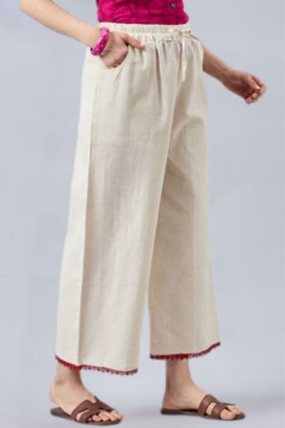 Cotton Palazzo With Maroon Lace Detailing