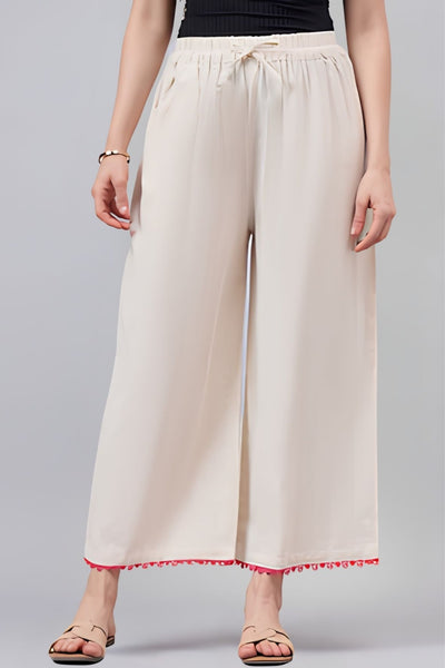 Cotton Palazzo With Pink Lace Detailing