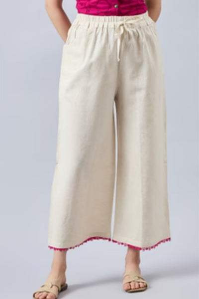 Cotton Palazzo With Rani Pink Lace Detailing