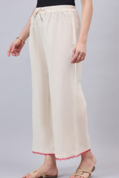 Cotton Palazzo With Pink Lace Detailing