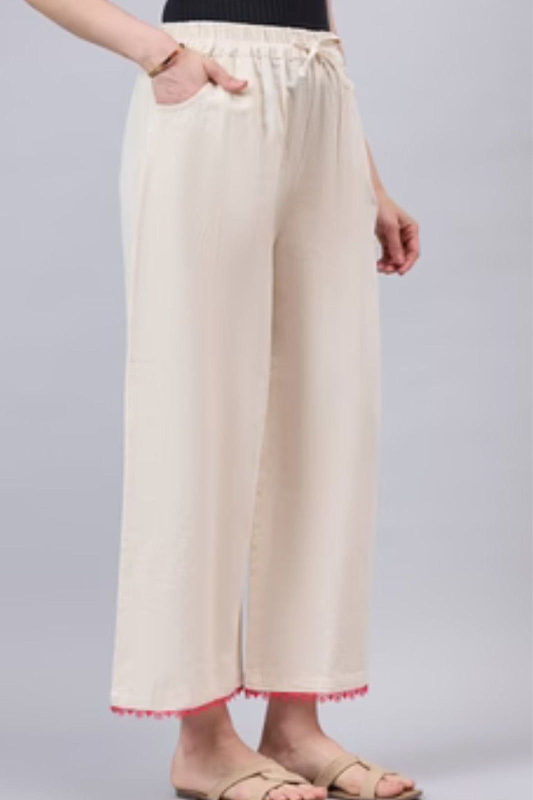 Cotton Palazzo With Pink Lace Detailing