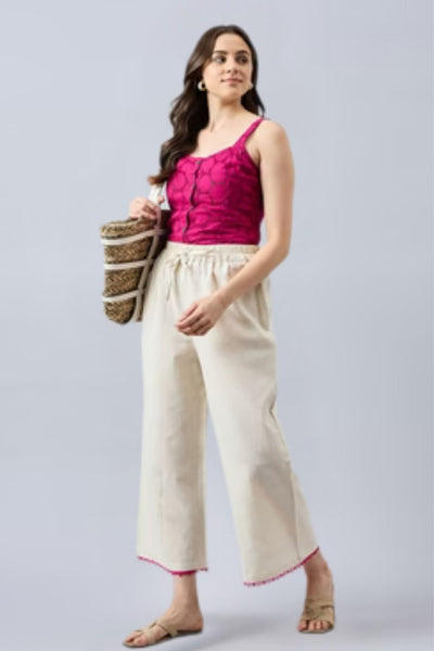 Cotton Palazzo With Rani Pink Lace Detailing