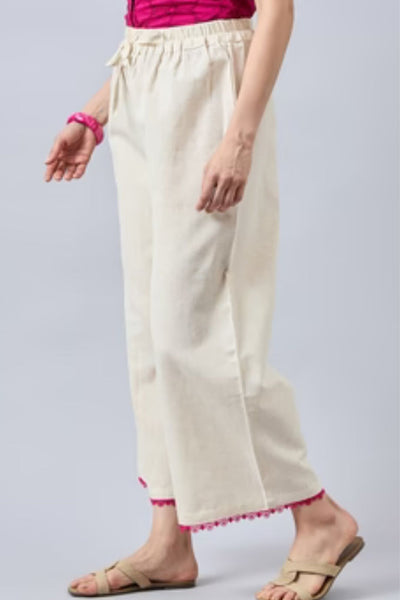 Cotton Palazzo With Rani Pink Lace Detailing