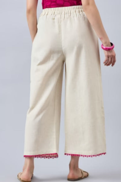 Cotton Palazzo With Rani Pink Lace Detailing