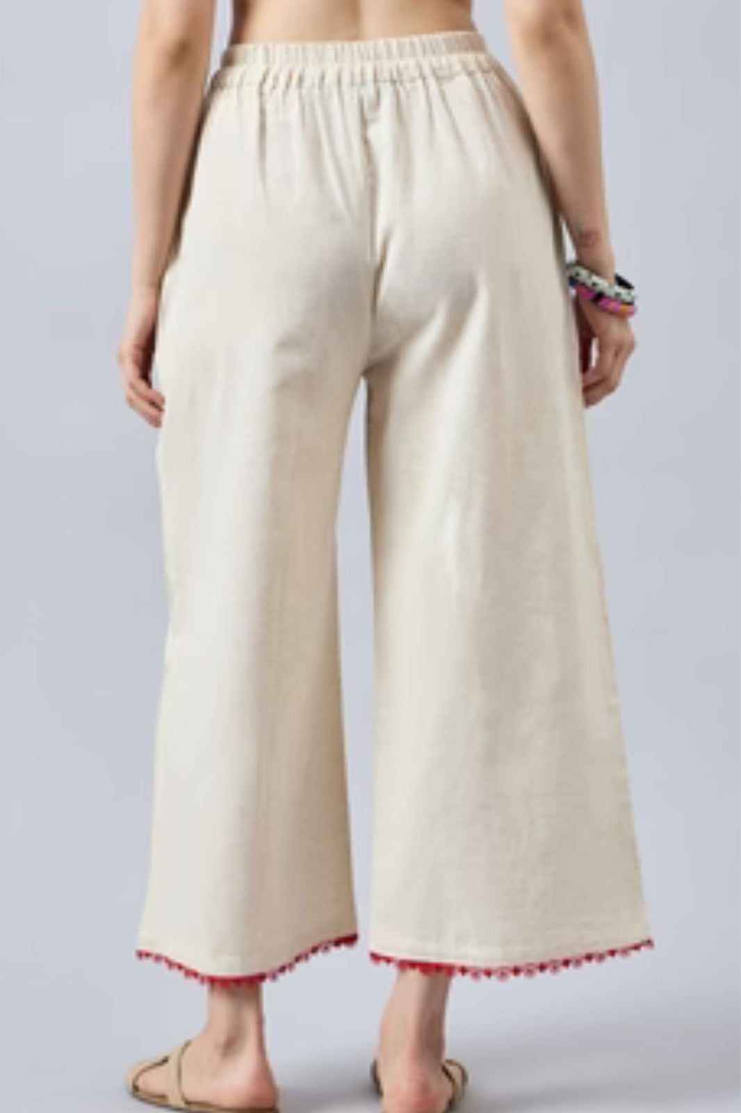Cotton Palazzo With Red Lace Detailing