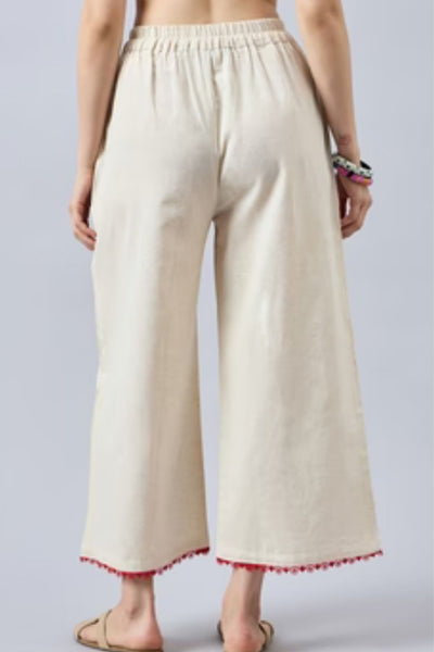 Cotton Palazzo With Red Lace Detailing