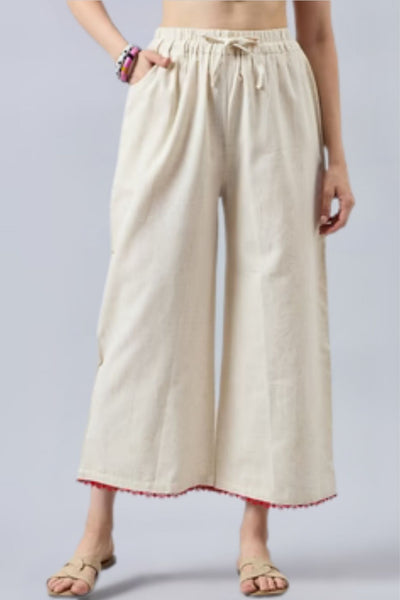 Cotton Palazzo With Red Lace Detailing