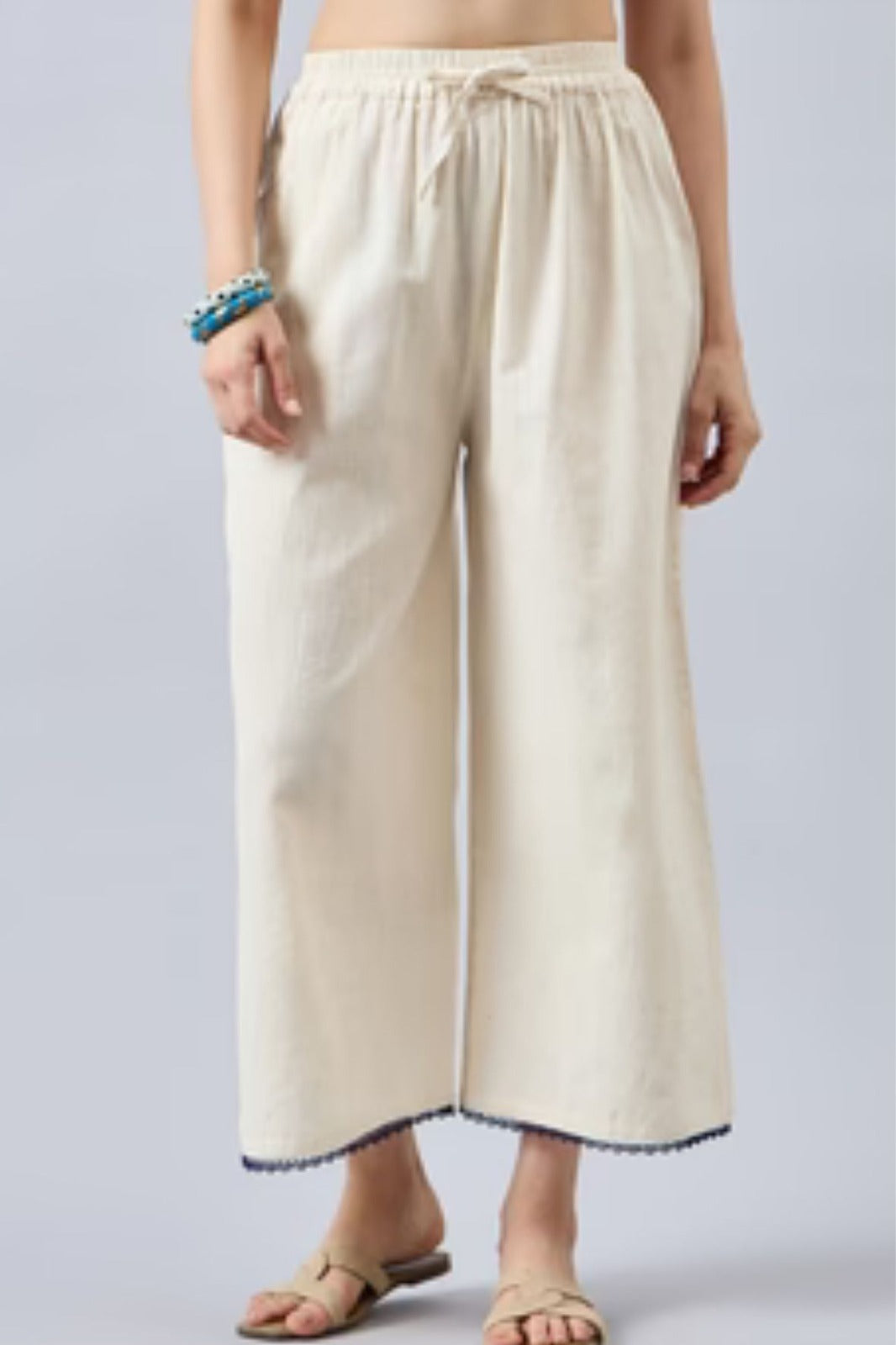 Cotton Palazzo With Royal Blue Lace Detailing