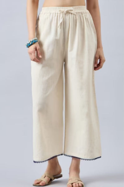 Cotton Palazzo With Royal Blue Lace Detailing