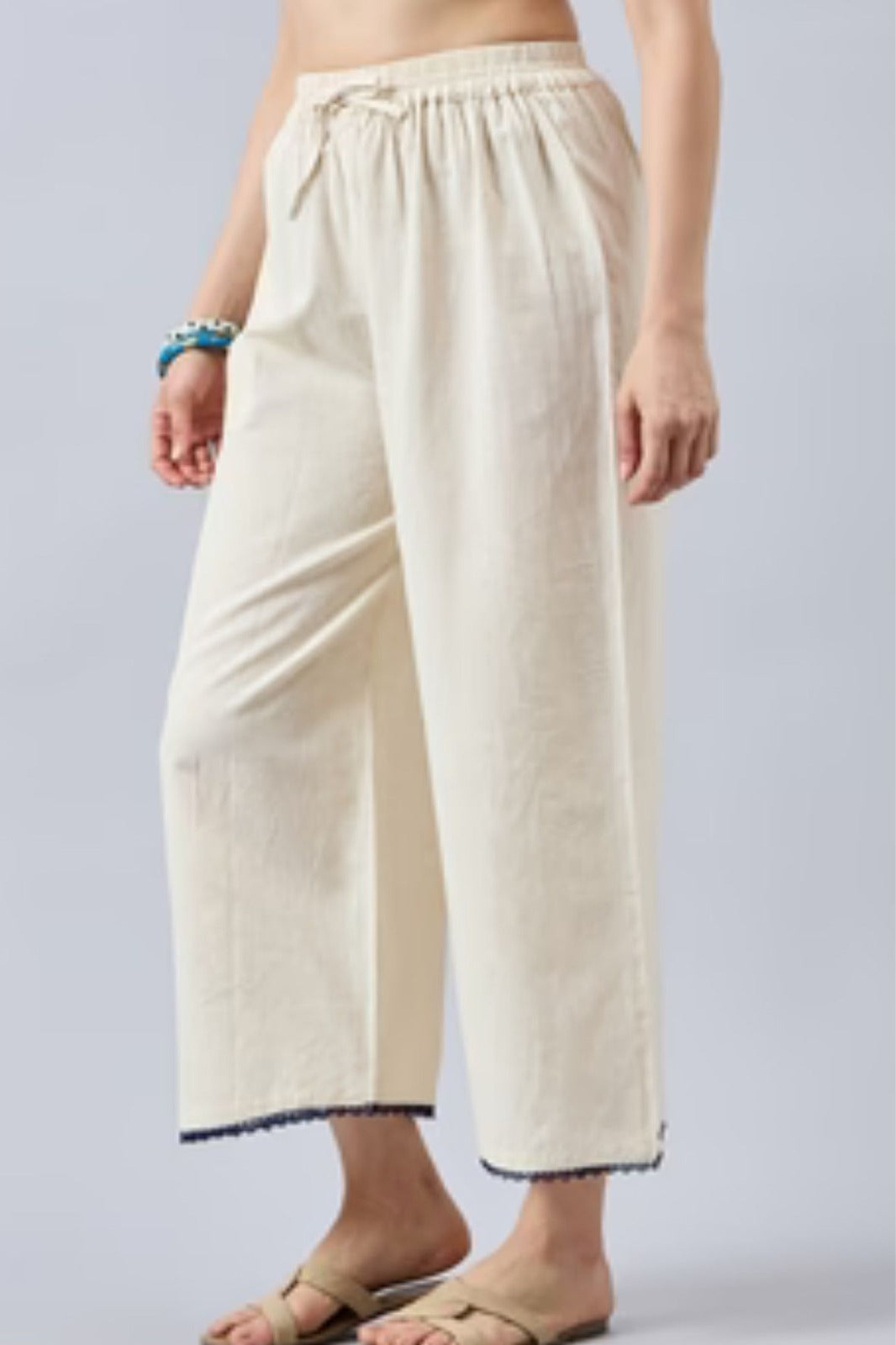Cotton Palazzo With Royal Blue Lace Detailing