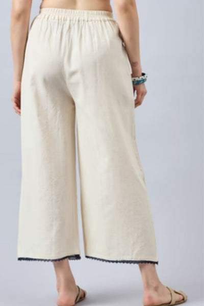 Cotton Palazzo With Royal Blue Lace Detailing