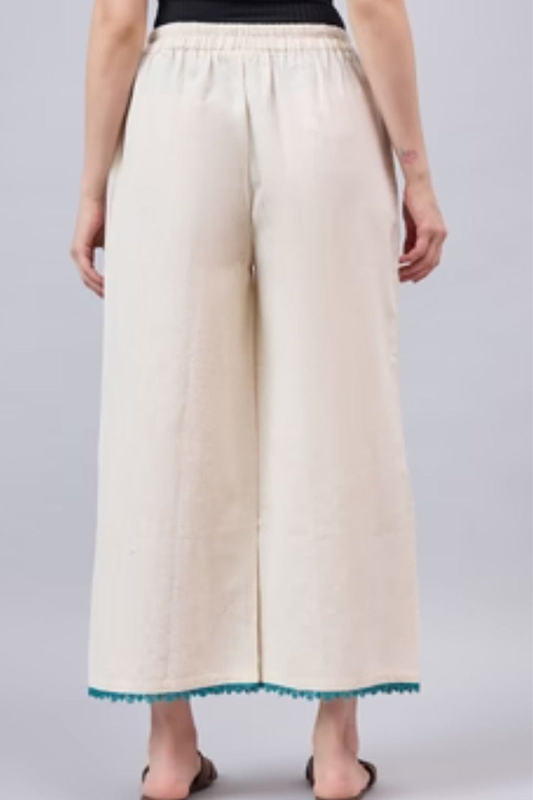 Cotton Palazzo With Turquoise Lace Detailing