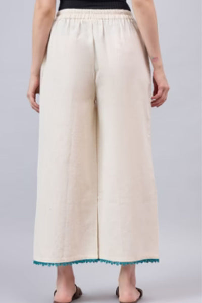 Cotton Palazzo With Turquoise Lace Detailing