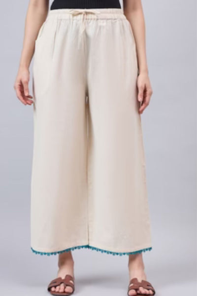 Cotton Palazzo With Turquoise Lace Detailing