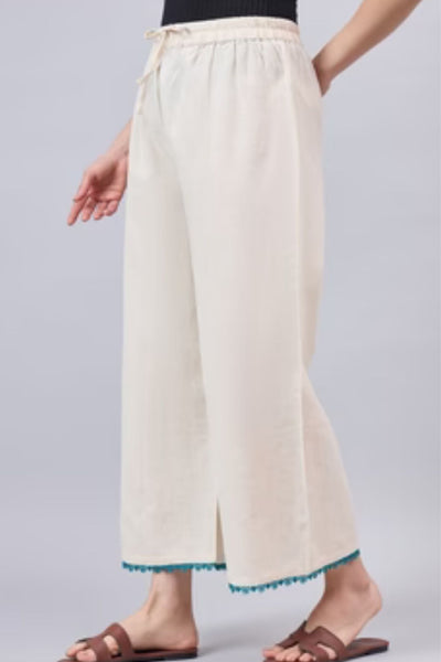 Cotton Palazzo With Turquoise Lace Detailing