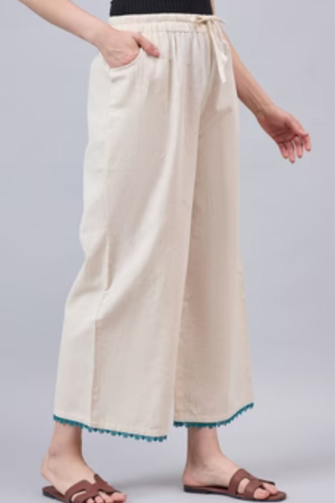 Cotton Palazzo With Turquoise Lace Detailing