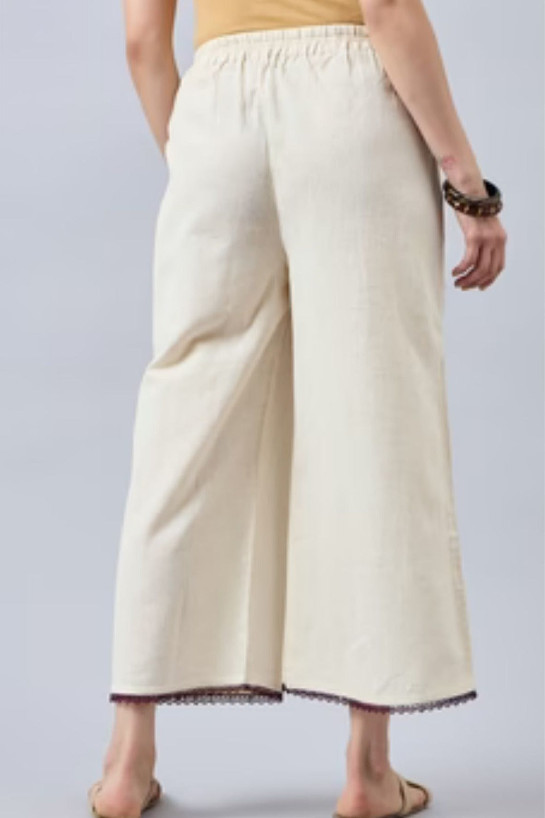 Cotton Palazzo With Wine Lace Detailing
