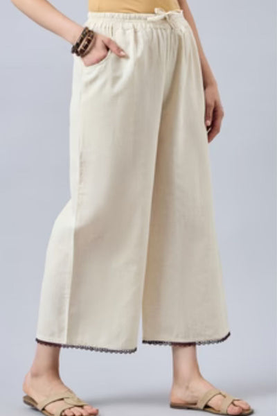 Cotton Palazzo With Wine Lace Detailing