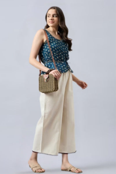 Cotton Palazzo With Wine Lace Detailing