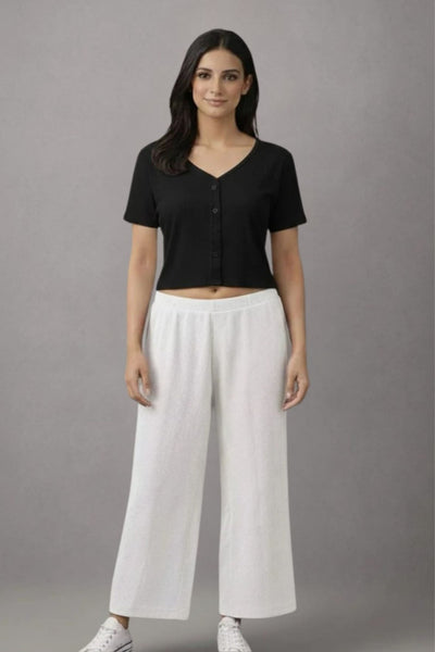 White Zara Rib Palazzo
