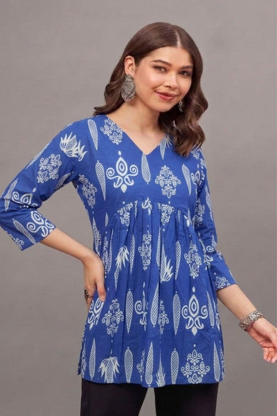 Cotton Indigo Tribal Printed short kurti