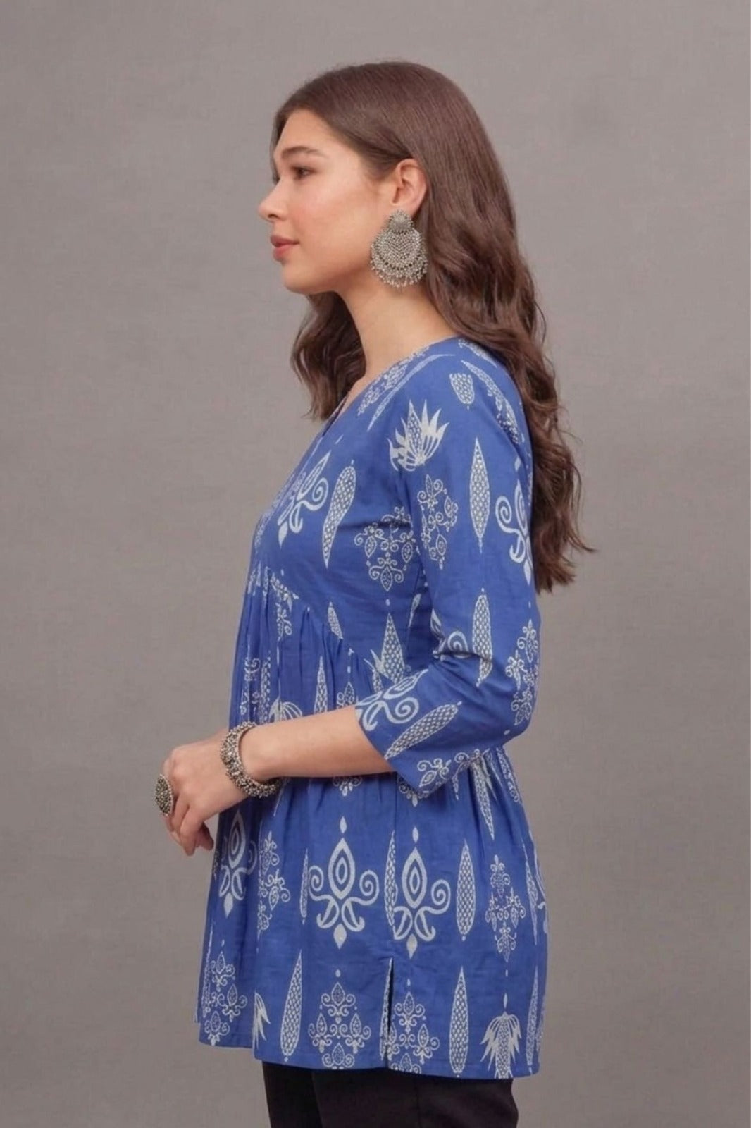 Cotton Indigo Tribal Printed short kurti