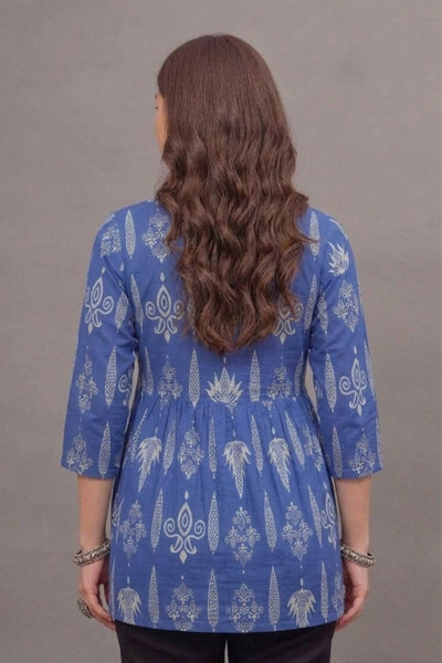 Cotton Indigo Tribal Printed short kurti