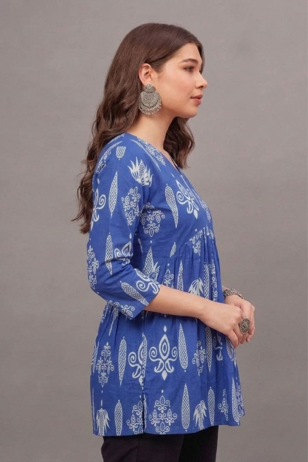 Cotton Indigo Tribal Printed short kurti