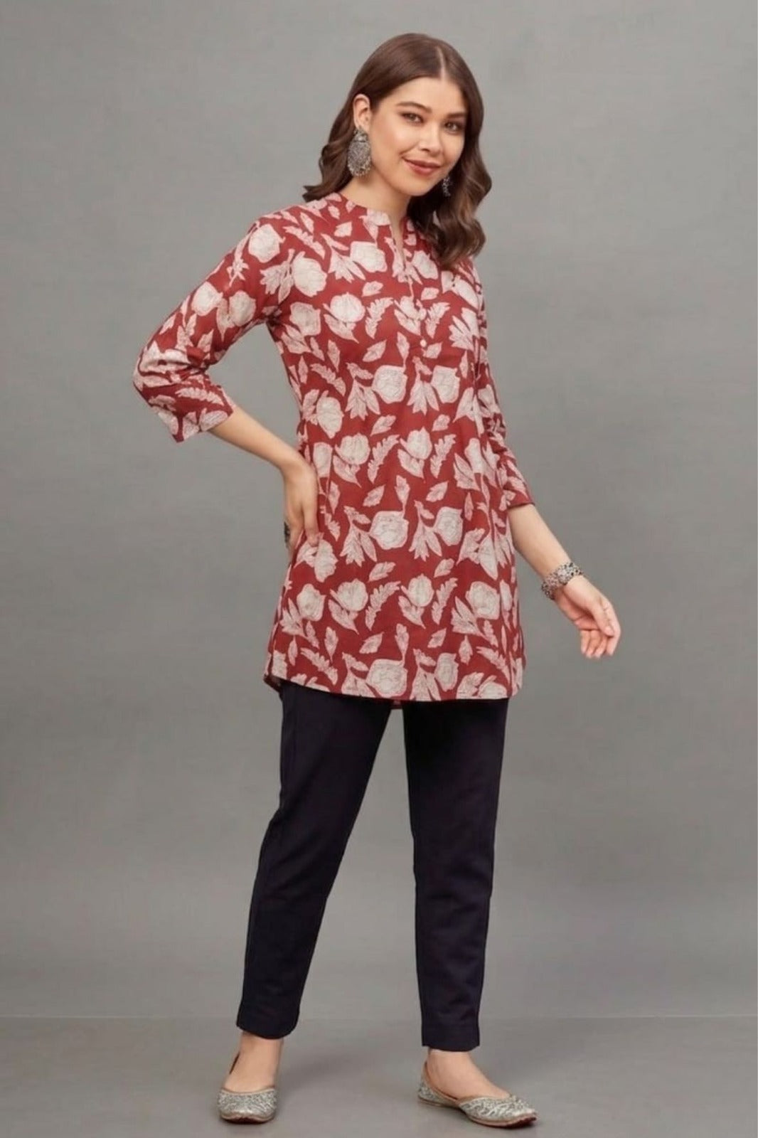 Cotton Red leaf Everyday Printed short kurti