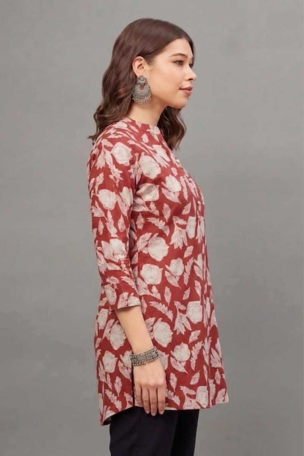 Cotton Red leaf Everyday Printed short kurti