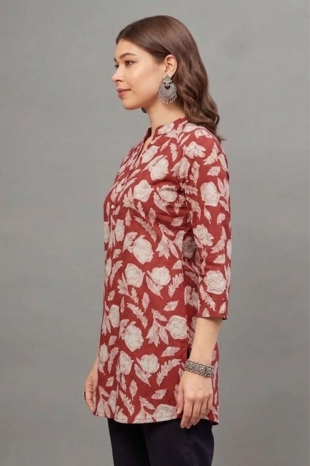 Cotton Red leaf Everyday Printed short kurti