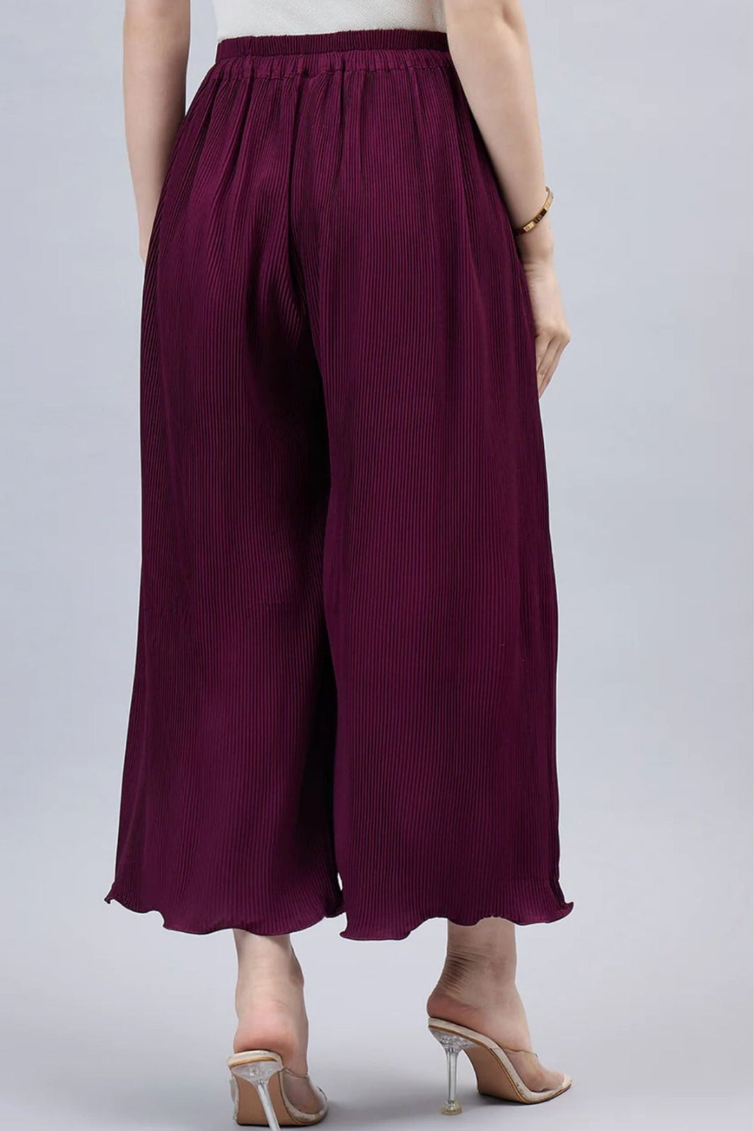Wine Pleated Chiffon Palazzo