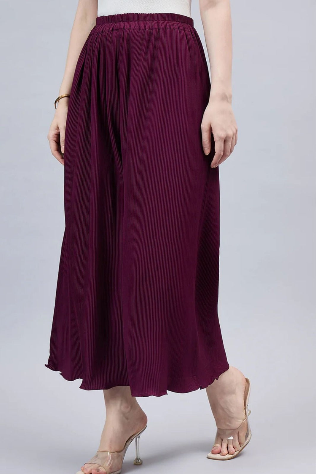 Wine Pleated Chiffon Palazzo