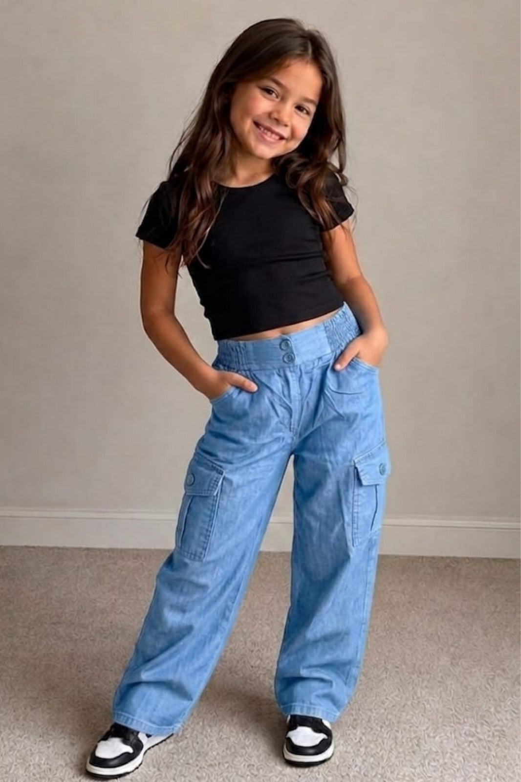 Girls Stone Denim cargo