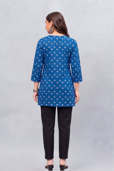 Indigo petal Cotton Short Printed kurti
