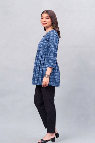 Indigo Floral Buti Cotton Short Printed kurti