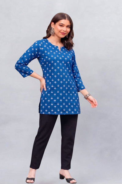 Indigo petal Cotton Short Printed kurti
