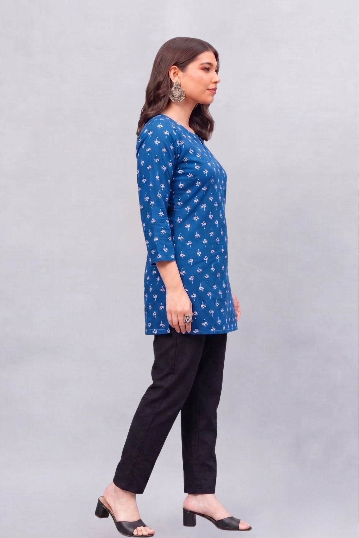 Indigo petal Cotton Short Printed kurti