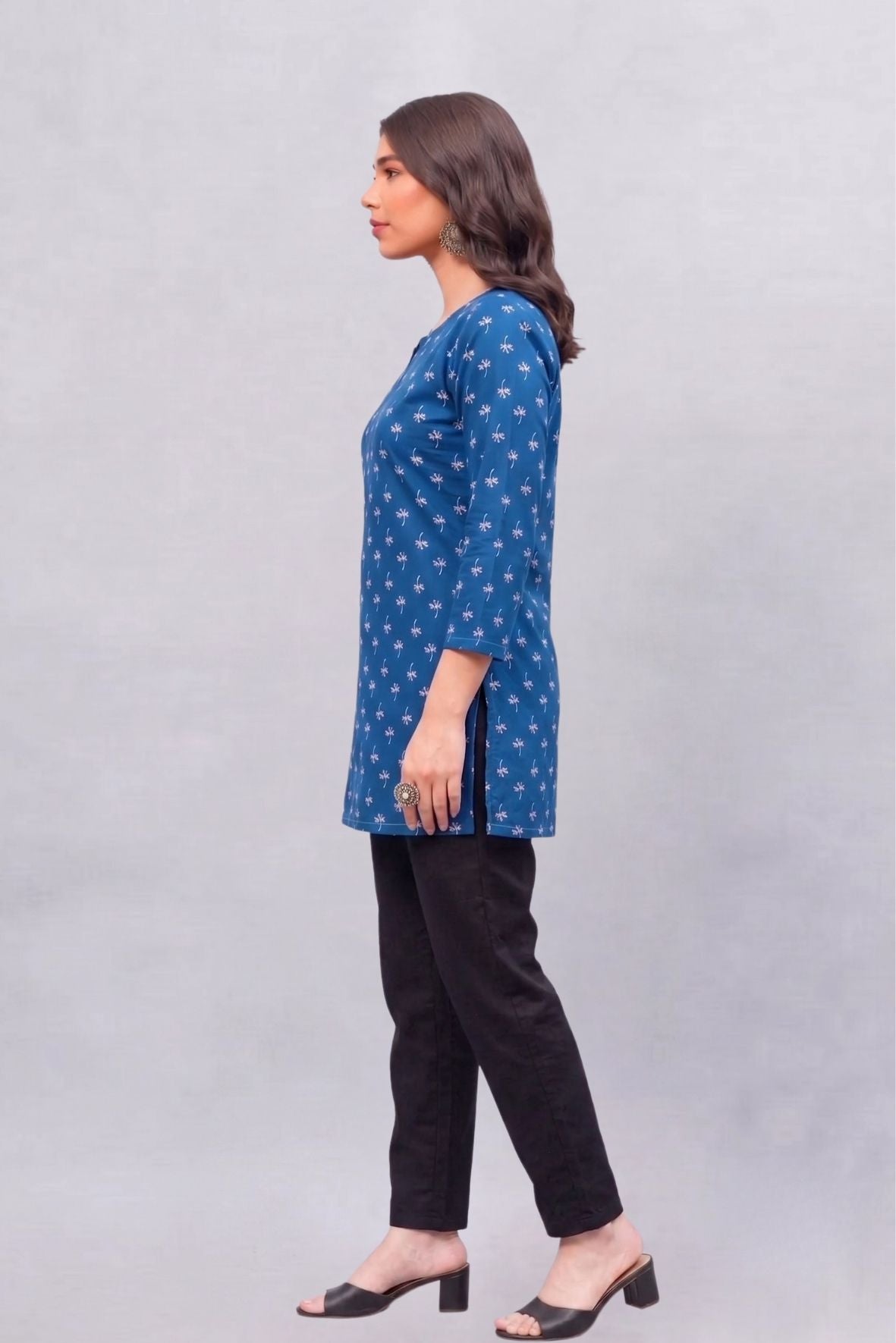 Indigo petal Cotton Short Printed kurti