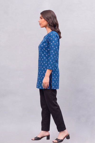 Indigo petal Cotton Short Printed kurti